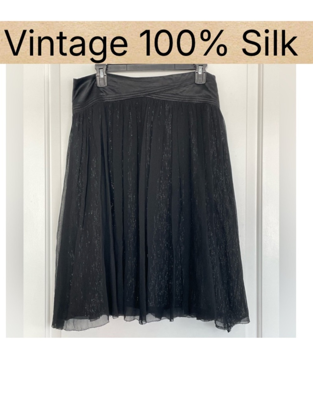 Vintage Lord & Taylor Identity 100% Silk Black Shimmer Skirt Y2K Evening Party